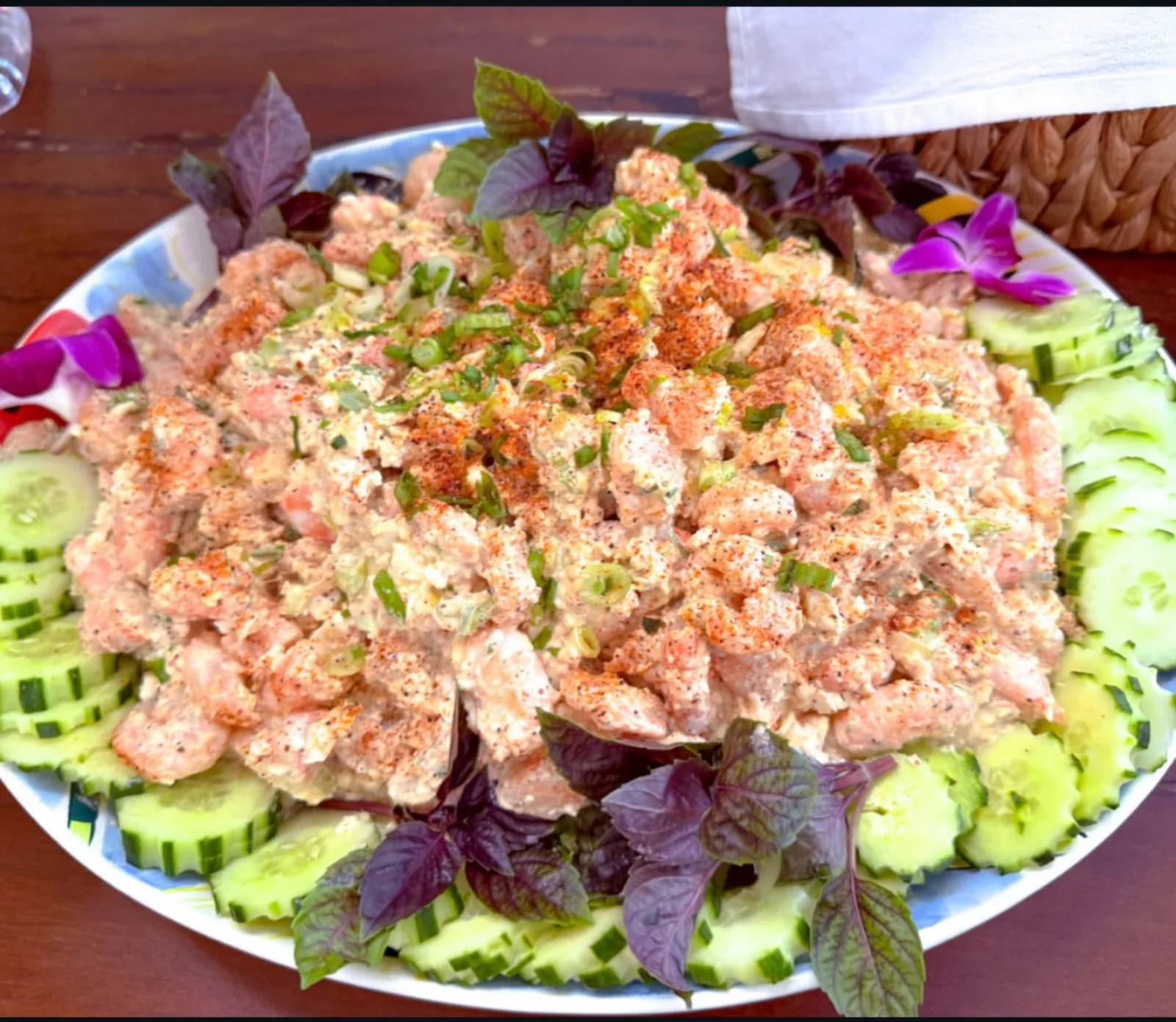 Cajun shrimp remoulade closeup on oval platter